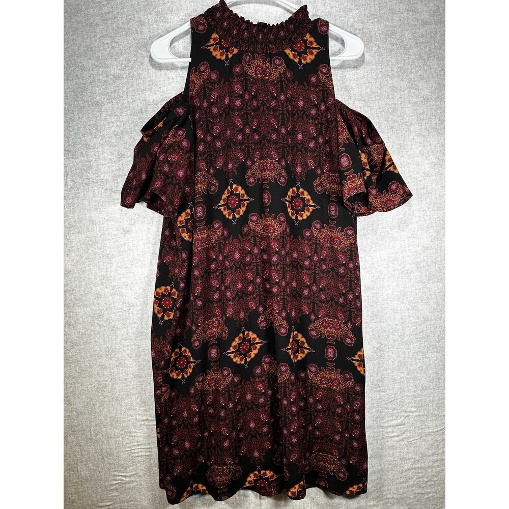 Signature Collection Womens Large Cold Shoulder Boho Floral Medallion Dress